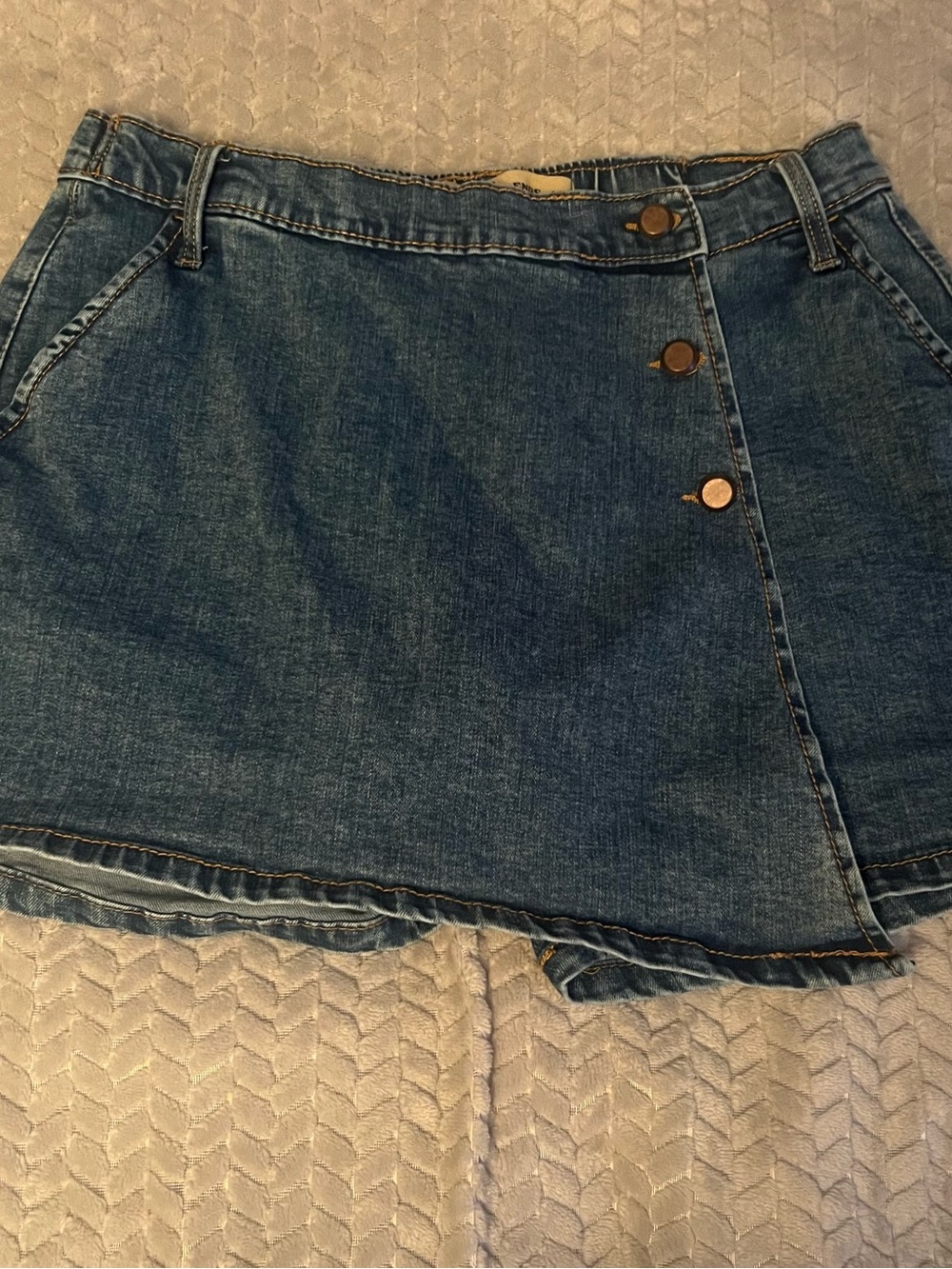 Love Trends Denim Wrap Skort Size 11 Button Front Jean Skirt Shorts